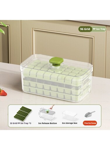 Rapid Ice Release Ice Tray &acirc;&euro;&ldquo; 96-Cell Large Capacity with Storage Box &amp; Ice Shovel, Food-Grade PP Material, Sealed &amp; Dustproof