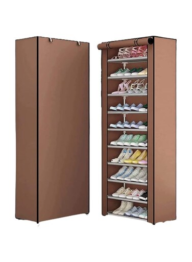SKY-TOUCH 10 Tiers（9 shelfs） Simple Shoe Cabinet 160x60x30cm Shoe Dust Cover Folding Creative Home Shoe Rack with Dustproof Closet Storage Organizer - Brown
