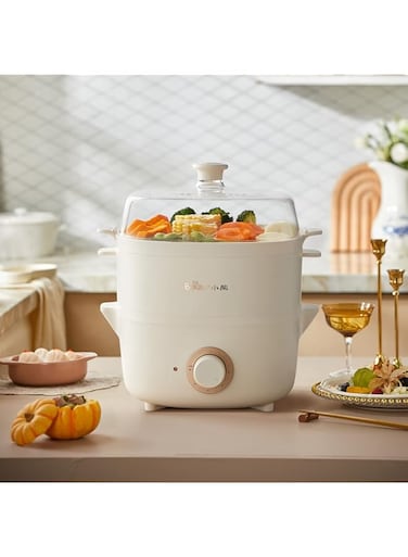 Bar Bear Multifunction Electric Food Steamer Cooker with Timer - 600W Double Layer 4L Breakfast Egg Cooker - Household Dormitory Electric Cooking Pot kitchen For Home(3Pin Au/Cn Plug)