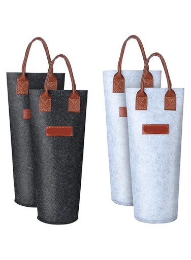 SYOSI Reusable Wine Tote Bags, 4 Pack Thick Felt Wine Bottle Carriers with Leather Handles for Parties, Travel, Picnics, Housewarming, Ideal for Wine Enthusiasts