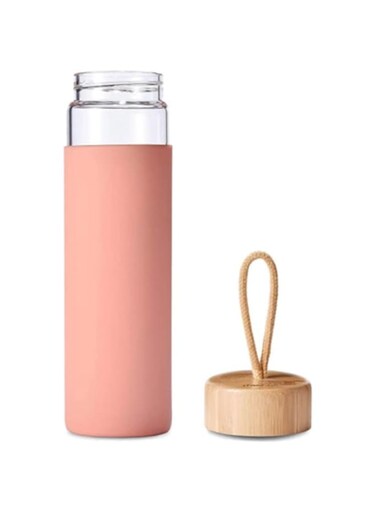 Arabest Glass Water Bottle - 18 Oz Borosilicate Glass Water Bottle with Bamboo Lid and BPA Free Non Slip Silicone Sleeve, Sports Water Bottle for Gym, Sports, Outdoors
