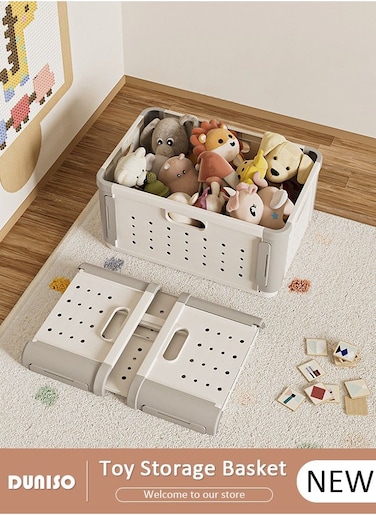 Stackable Toy Storage Basket, Children's Toy Storage Box with Handle, Storage Bins with Lids, Folding Clothes Organizer, Portable Dirty Clothes Laundry Hamper for Clothes Toy Storage