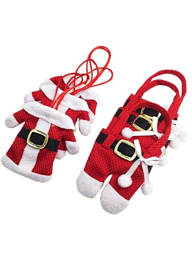 SKEIDO Santa Suit Christmas Silverware Holder Pockets Red 6Pcs Christmas Tableware Holders Set, White Snowman Knife and Fork Bags Covers for Xmas Party Dinner Table Decorations Ornaments