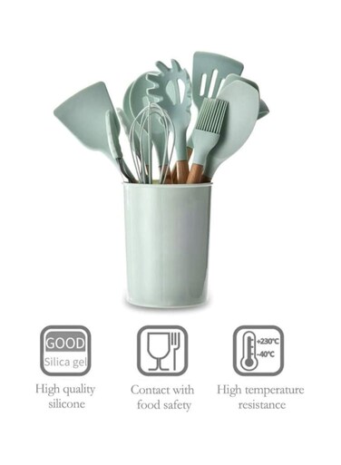 12 Pieces In 1 Set Silicone Kitchen Accessories Cooking Tools Kitchenware Silicone Kitchen Utensils With Wooden Handles