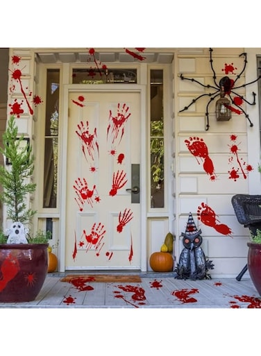 MUMOO BEAR Halloween Decorations Bloody Handprint and Footprint Stickers Bloody Halloween Party Supplies Scary Party Decoration Set (4 Sheets Bloody Stickers)