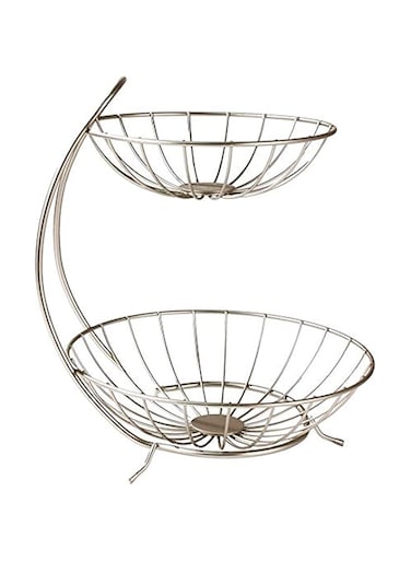 Sulfar Heavy Steel 2 Tier Fruit &amp; Vegetable Basket For Dining Table &amp; Kitchen (Silver)