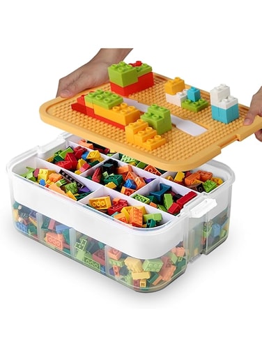 Kids Toy Storage Box for Le-go, Miniature Containers Bins with Base Plates Lids, Stackable Building Blocks Organizers, Stackable Storage Container Compartments Building Blocks Puzzle Board Game Chest