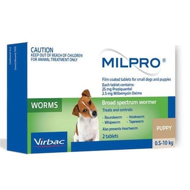 Milpro Dewormer for Small Dogs &amp; Puppies &ndash; Broad-Spectrum Protection &ndash; 2.5mg/25mg (2 Tablets)

