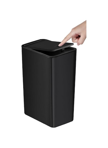 Hcosmy Bathroom Trash Can with Lid, 9.1L Slim Garbage Can, Small Trash Bin Waste Basket with Pop-Up Lid for Kitchen, Bedroom, Living Room, Office (1 pcs Black)
