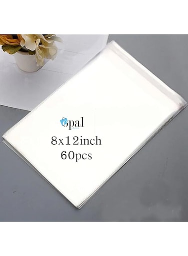 Opal plastic bags clear Small and large size re-sealable Self-Adhesive for packaging,organizing and storage for food,samples,jewelry,gifts,snacks,baked goods and candy (clear-60Pcs, 21x30cm-8x12inch)