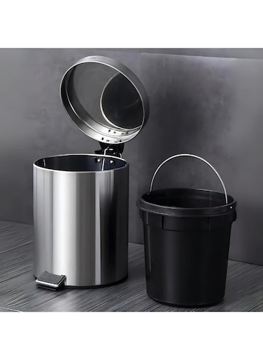 Step compost Bin - Glossy Stainless Steel Finish - Groove Pedal - Suitable For Bathrooms, Kitchens &amp; Homes - 7 Liters