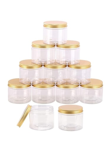 Alsaqer12 Pieces 250 ml Empty Bottle Refillable Clear Plastic Jars with Gold Lids for Food Home Storage Products Round Containers Candy,Spices,Buiscuts
