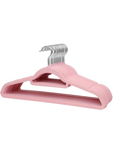 ManGotree 30 Pack Velvet Hangers with Tie Bar, Non-Slip Suit Hangers, Heavy Duty Felt Hangers with 360&deg; Swivel Hook, Space Saving Coat Hangers, Ultra-Thin Clothes Hangers (Pink)