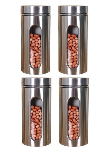 4-Pack 1300ML Stainless Steel Glass Airtight Jars, Visible Storage Canister Set, Coffee Beans Tea Grains Candy Organizer, Home Food-Grade Sealing Containers