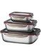 FAB4HOME Leak-proof Stainless Steel Food Storage Container Set of 3 Meal Prep Food Container with Lids Metal Fresh Storage Container for Freezer Oven Dishwasher Safe, 600ml/ 1500ml/ 2900ml Stackable