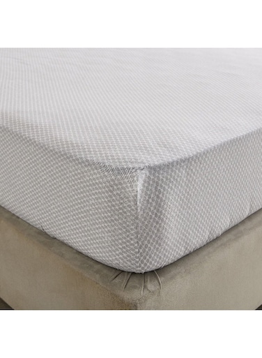 Box Geotri Cotton Fitted Sheet - Grey - Olympic Queen