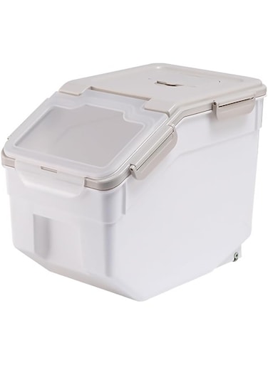 Rice Storage Container, Large Food Storage Bins with Lid, BPA Free Moisture Insect Cereal Dry Food Storage Box with Measuring Cup (Grey, 10kg)