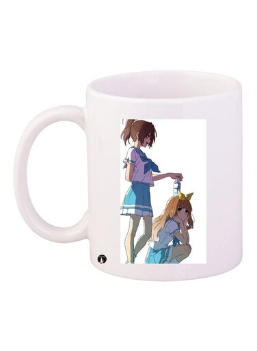 Cartoon Girls Printed Coffee Mug White/Blue/Beige 11ounce