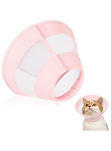 Cat Cone, Soft Cat Cone Collar to Stop Licking and Scratching Wounds, Adjustable E-Collar After Surgery for Cats, Mesh Recovery Elizabethan Collar for Cats, Kittens, Rabbits(Pink, M)