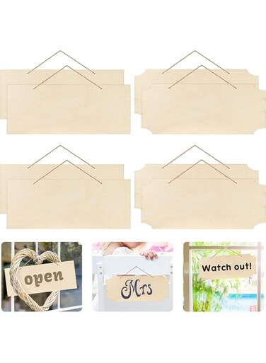 Wicofen Unfinished Hanging Wood Sign 9.8 x 3.9 Inch Rectangle Blank Wooden Plaque Blank Hanging Wooden Slices Banners with Ropes for Painting Writing DIY Home Crafts Supplies (10 Pieces)
