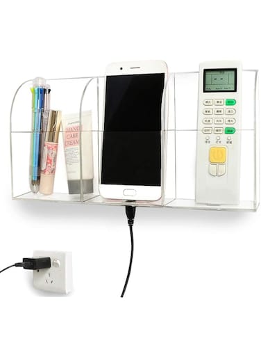 Yoillione Wall Mounted TV Remote Control Holder Support Phone Charging,TV Remote Organiser Remote Control Phone Holder,TV Remote Control Storage Box for Air Conditioner,TV(3 Compartments)