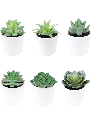 HOOTO 6pcs Mini Fake Succulent Plants Artificial Plastic Succulents Potted Small Green Succulent Decor for Home Office Desk Window Sill Bathroom Bedroom Outdoor Indoor