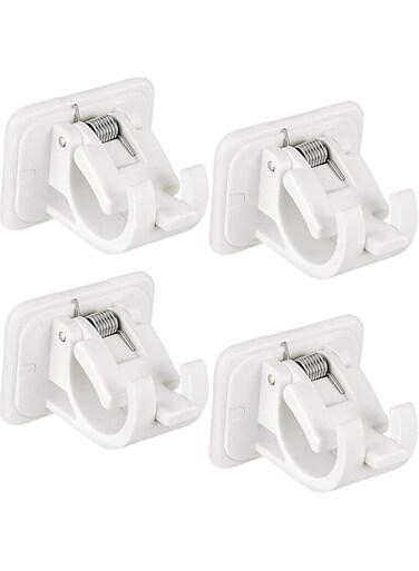 ELECDON Adjustable Rod Bracket, Nail Free Self Adhesive Curtain Rod Brackets, No Drill Round Rod Fixing Clip for Hanging Net Curtain, Party Garden Decoration (4Pcs)