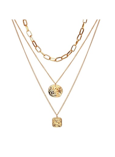 Double-Layer Retro Irregular Seal Pendant Necklace