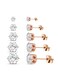 Copper Color Plated Cubic Zirconia Stud Earrings Set 5 Pairs