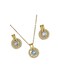 Gold Color Tone Circle Crystal Pendant Necklace and Earring Set