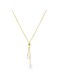 Elegant Gold Color Tone Lariat Necklace with Dual Pearl Drops