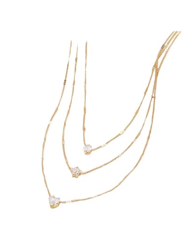 Gold Color Tone 3-Layer Necklace with Drop, Star, and Heart Charms for Women