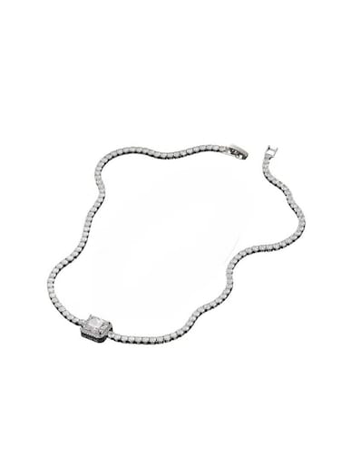 Elegant Crystal Rectangle Pendant Necklace 42.5cm, Silver Color Tone