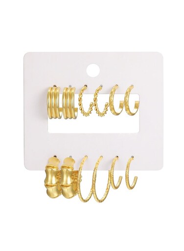 6-Piece Gold Color Tone Hoop Earring Set Assorted Stylish Designs