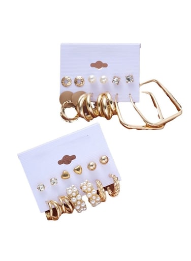 12-Piece Retro Imitation Pearl &amp; Geometric Earrings Set