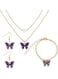Purple Butterfly Jewelry Set Necklace, Bracelet &amp; Earrings Trio