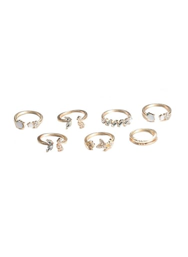 7-Piece Adjustable Gold Tone Color Ring Set for Women &amp; Girls