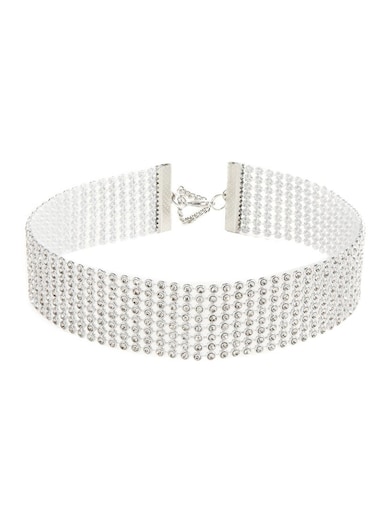 Wide Crystal Rhinestone Choker Necklace &ndash; Sparkling Resin &amp; Alloy Glam Jewelry