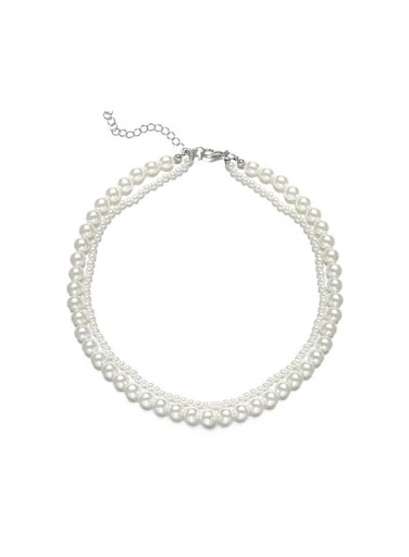 Double Layer Faux Pearl Choker Necklace Elegant Alloy &amp; Pearl Jewelry