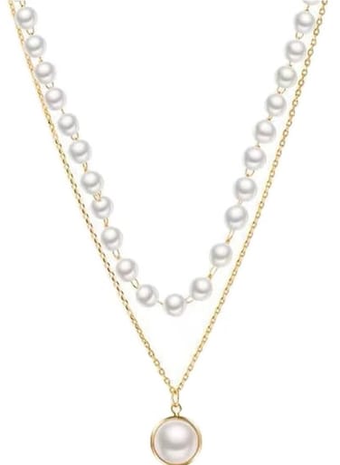 Elegant Gold Color Tone Layered Pearl Pendant Necklace