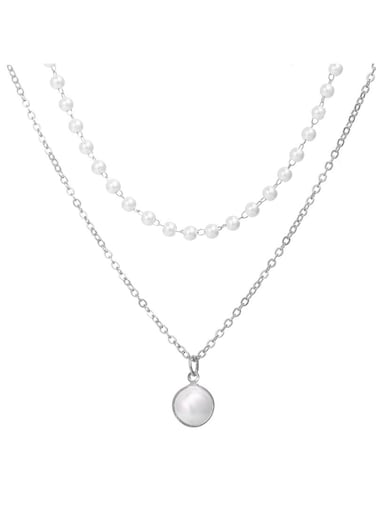 Elegant Silver Color Tone Layered Pearl &amp; Pendant Necklace