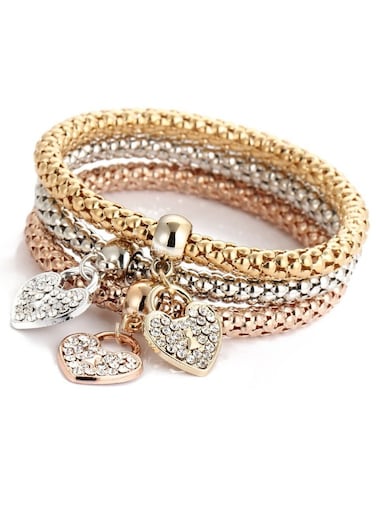 Triple-Tone Crystal Love Charm Bracelets