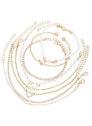 Gold Color Alloy Bracelet Set 8-Piece Adjustable Designs
