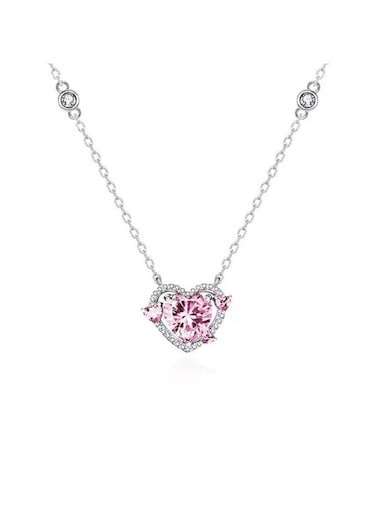 Silver Color Chain Pink Color Crystal Heart Necklace