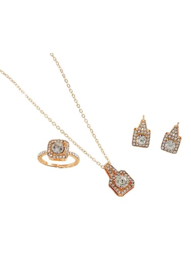 Gold Color Square-Cut Crystal Jewelry Set