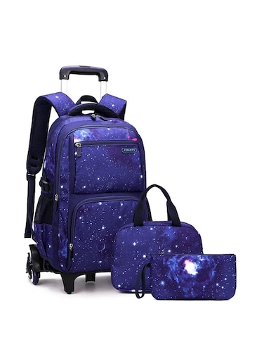 Galaxy Print Trolley School Backpack Set with Lunch Bag &amp; Pencil Case 3 in 1