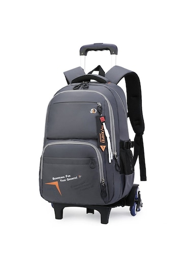 6-Wheel Trolley School Backpack for Boys with Pull Handle Gray &amp; Orange
