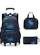 6-Wheel Trolley Backpack 3-Piece Set Black and Blue