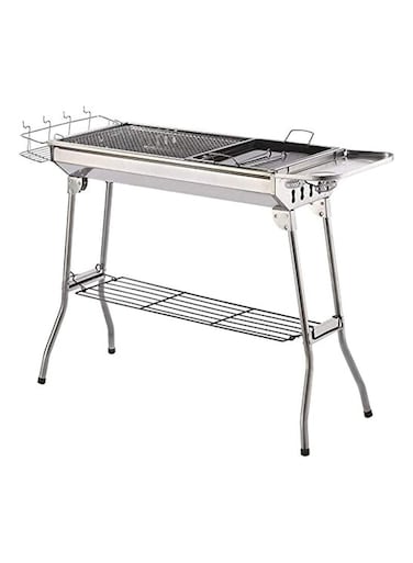 100CM Portable Stainless Steel Charcoal BBQ Grill with Storage Rack (100&times;28&times;76 CM)