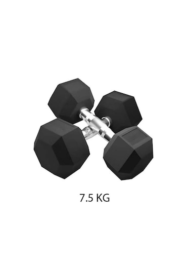 Gym Fitness Equipment Rubber Hex Dumbbell 2 Pc Black 7.5 Kg